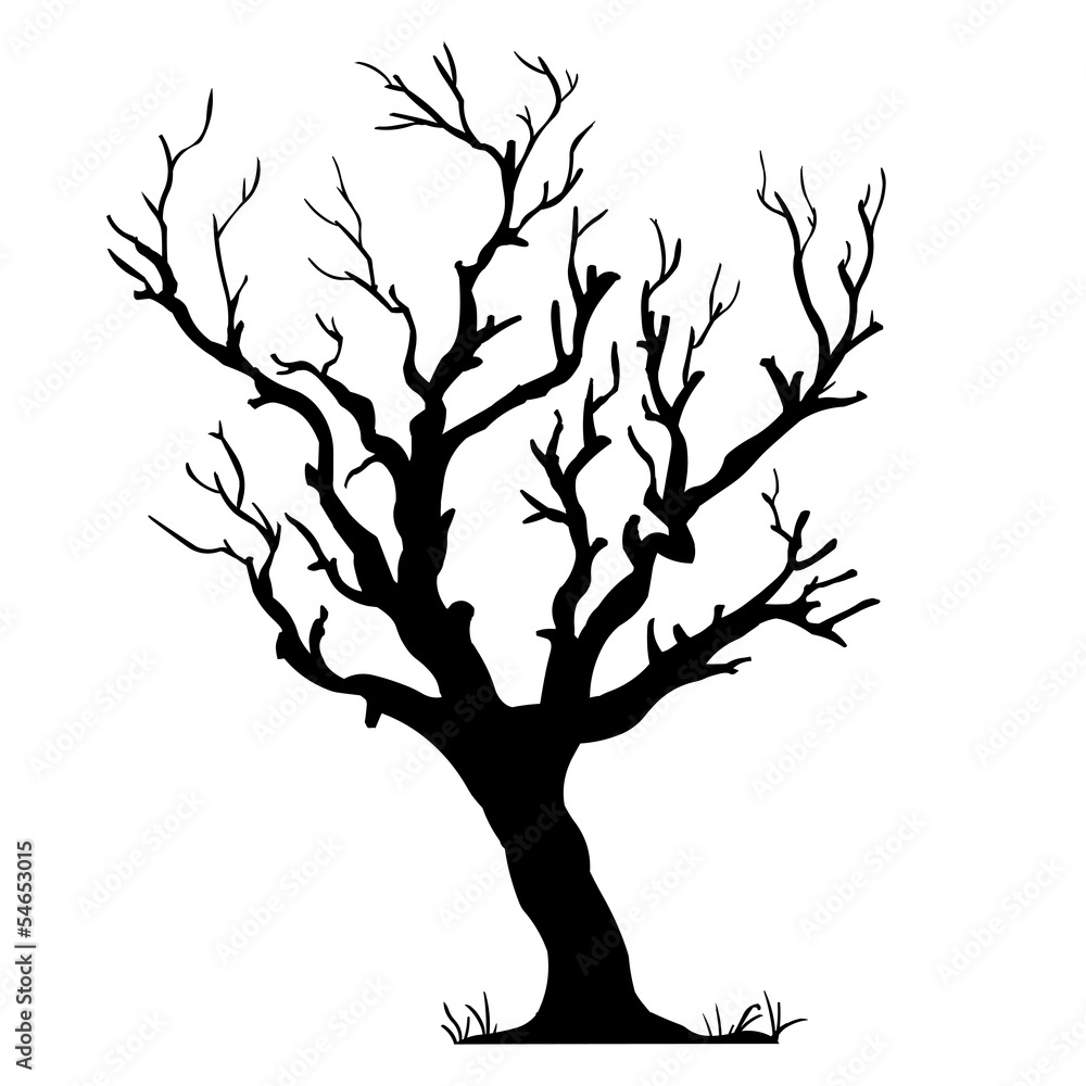 Naklejka wektor czarna sylwetka nagiego drzewa