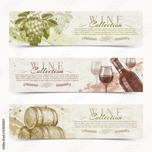 Wine and winemaking - vintage banners with hand drawn elements