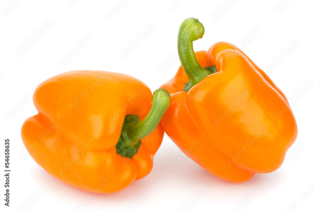 orange peppers isolated on white background closeup orange peppers isolated on white background closeup