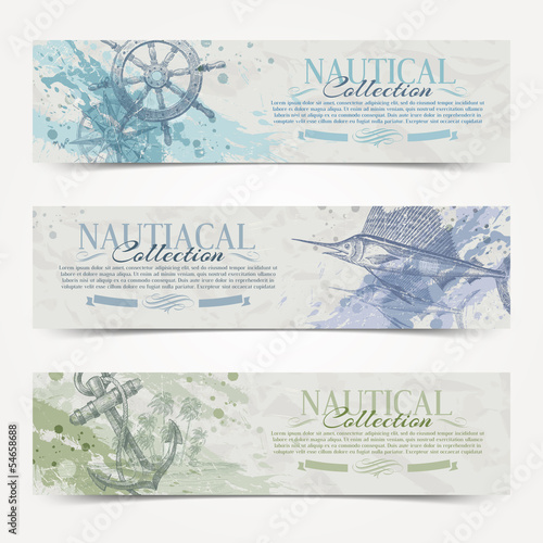 Travel and Nautical - vintage hand drawn vector banners