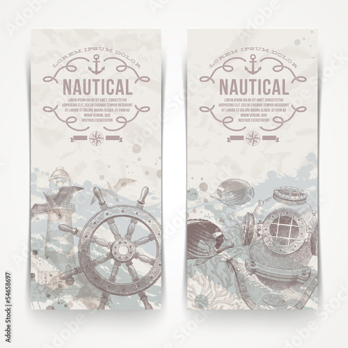 Travel and nautical - Vintage hand drawn vector banners