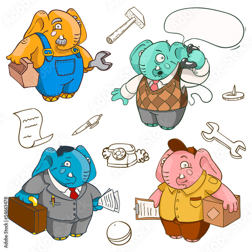 elephants doing different jobs