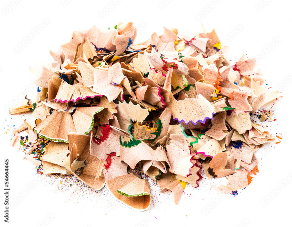 Heap of Color pencil shaves isolated on white background Heap of Color pencil shaves isolated on white background