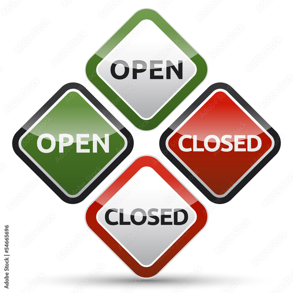 OPEN - CLOSED color board with shadow on white background. OPEN - CLOSED color board with shadow on white background.