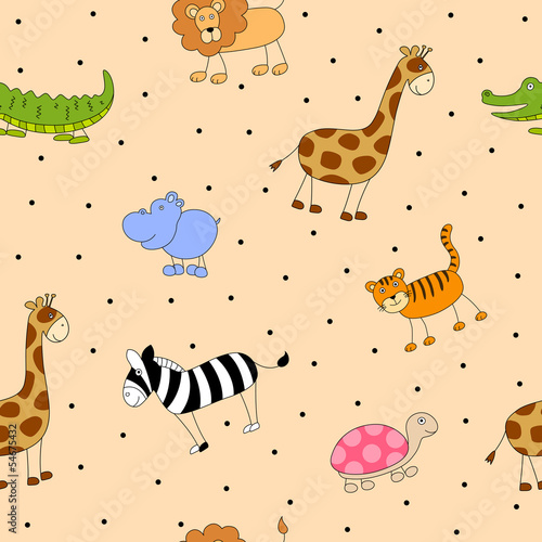 Seamless Vector Pattern with Abstract Cartoon Animals