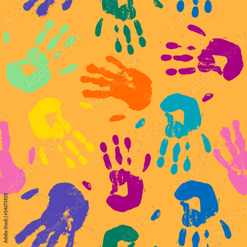 Seamless Vector Pattern with Colorful Hand Prints
