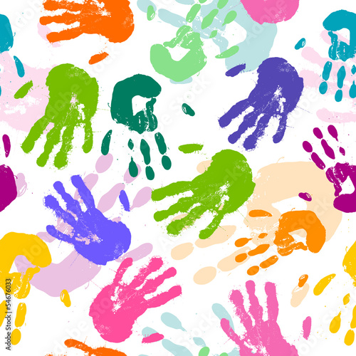 Seamless Vector Pattern with Colorful Hand Prints