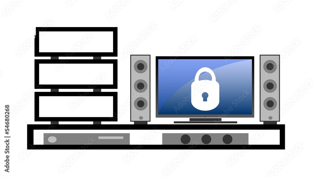 Obraz premium Home cinéma avec un cadenas sur l'écran de télévision