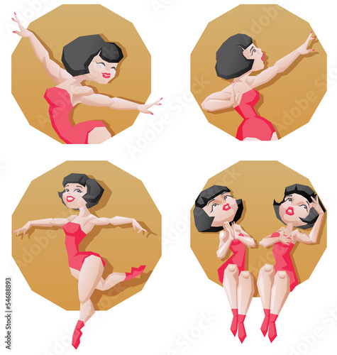 Pin-up cartoon girl circus aerial artist performace
