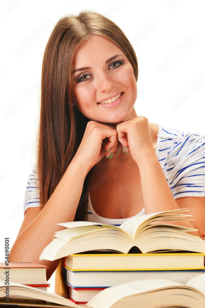 Young woman reading a book. Female student learning Young woman reading a book. Female student learning