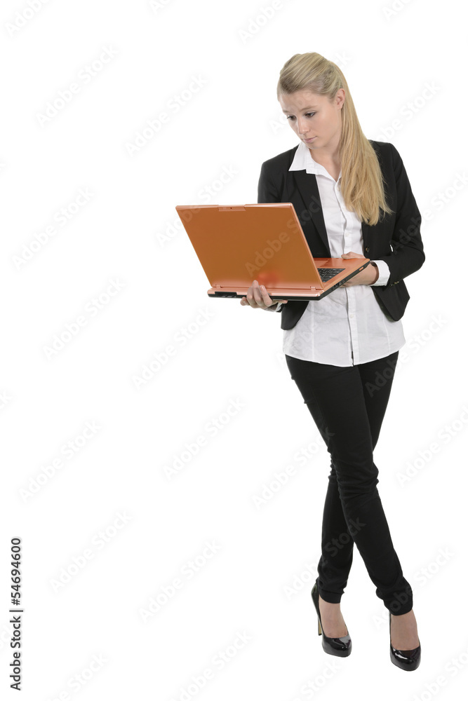 Frau mit Laptop - stehend - ISOLATED Frau mit Laptop - stehend - ISOLATED