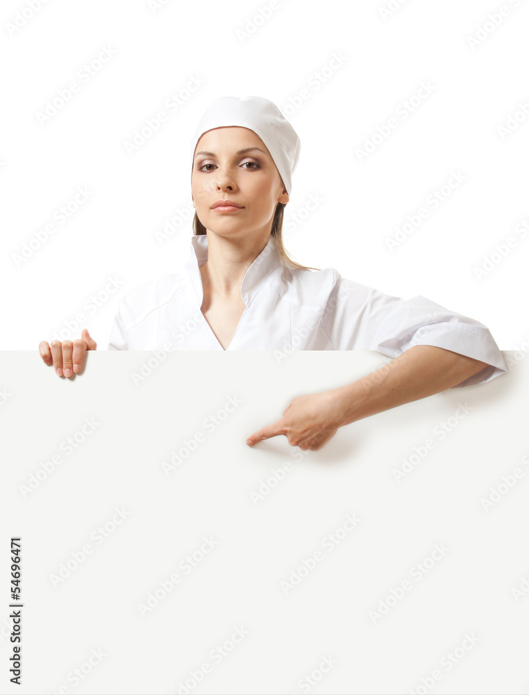 doctor showing billboard sign with copy space doctor showing billboard sign with copy space