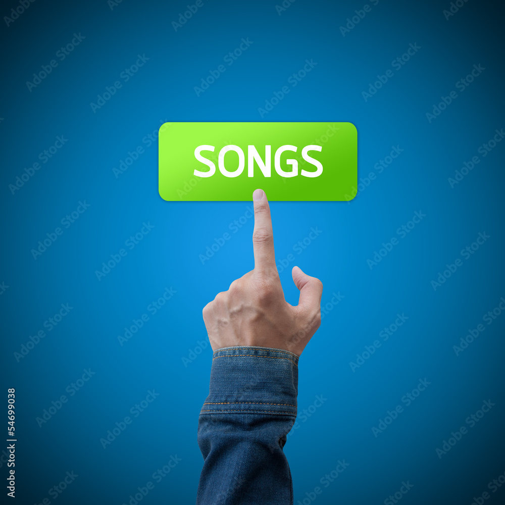 Song button with real hand Song button with real hand
