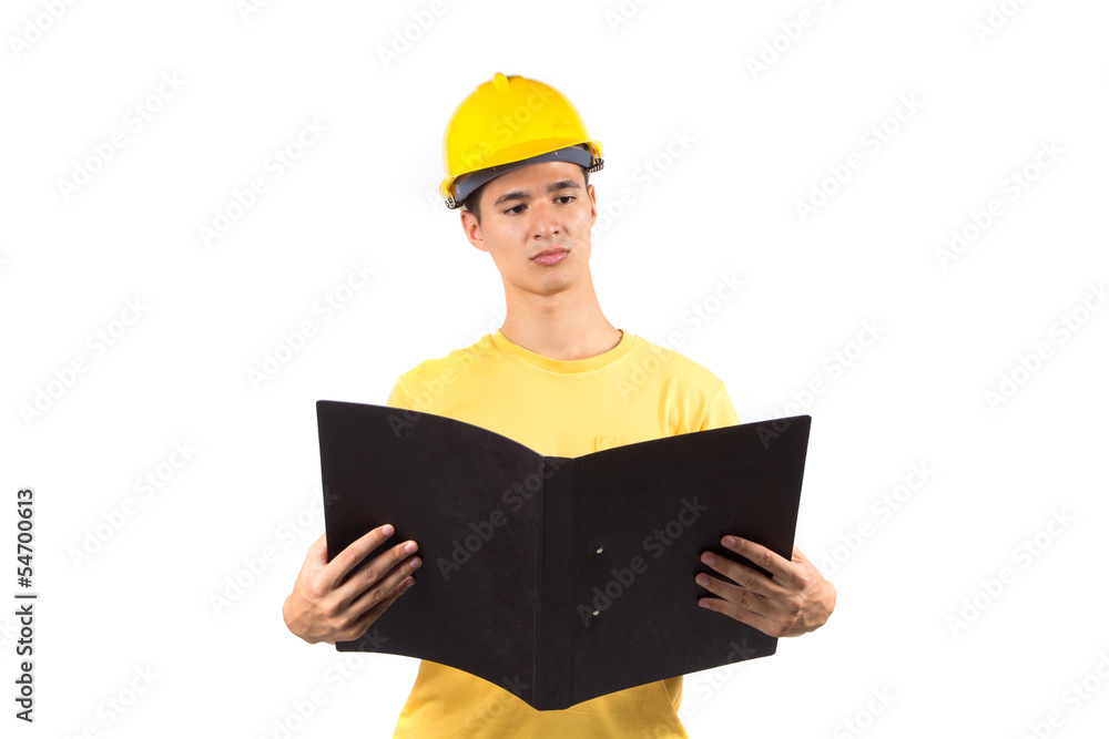 Young foreman with hard hat, isolated on white Young foreman with hard hat, isolated on white