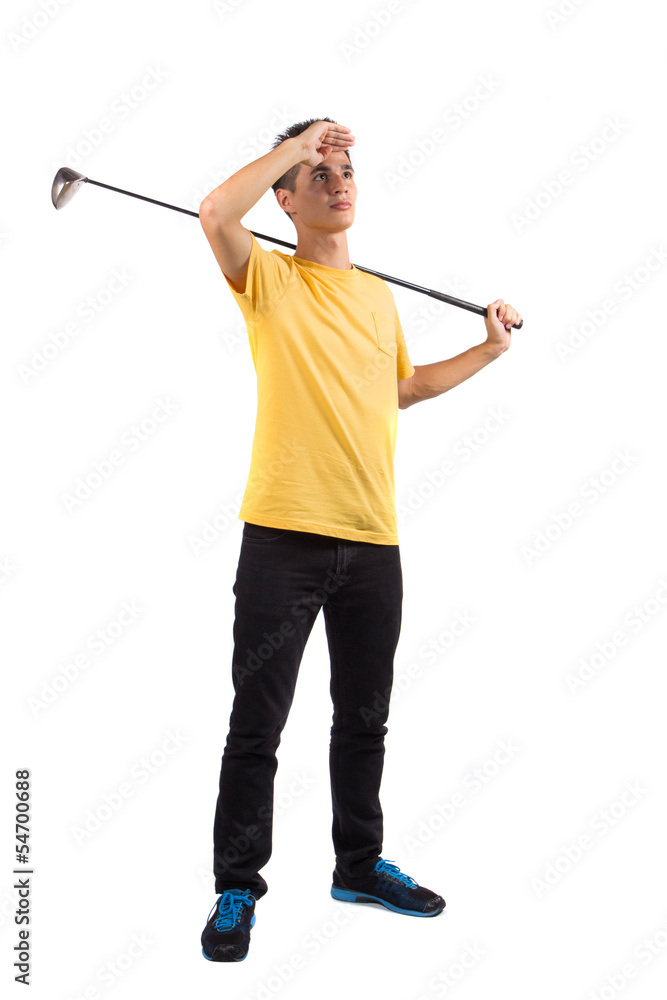 Portrait of young golf player, isolated on white background Portrait of young golf player, isolated on white background