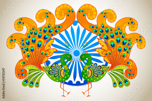 vector illustration of Indian flag colored decorated peacock photo