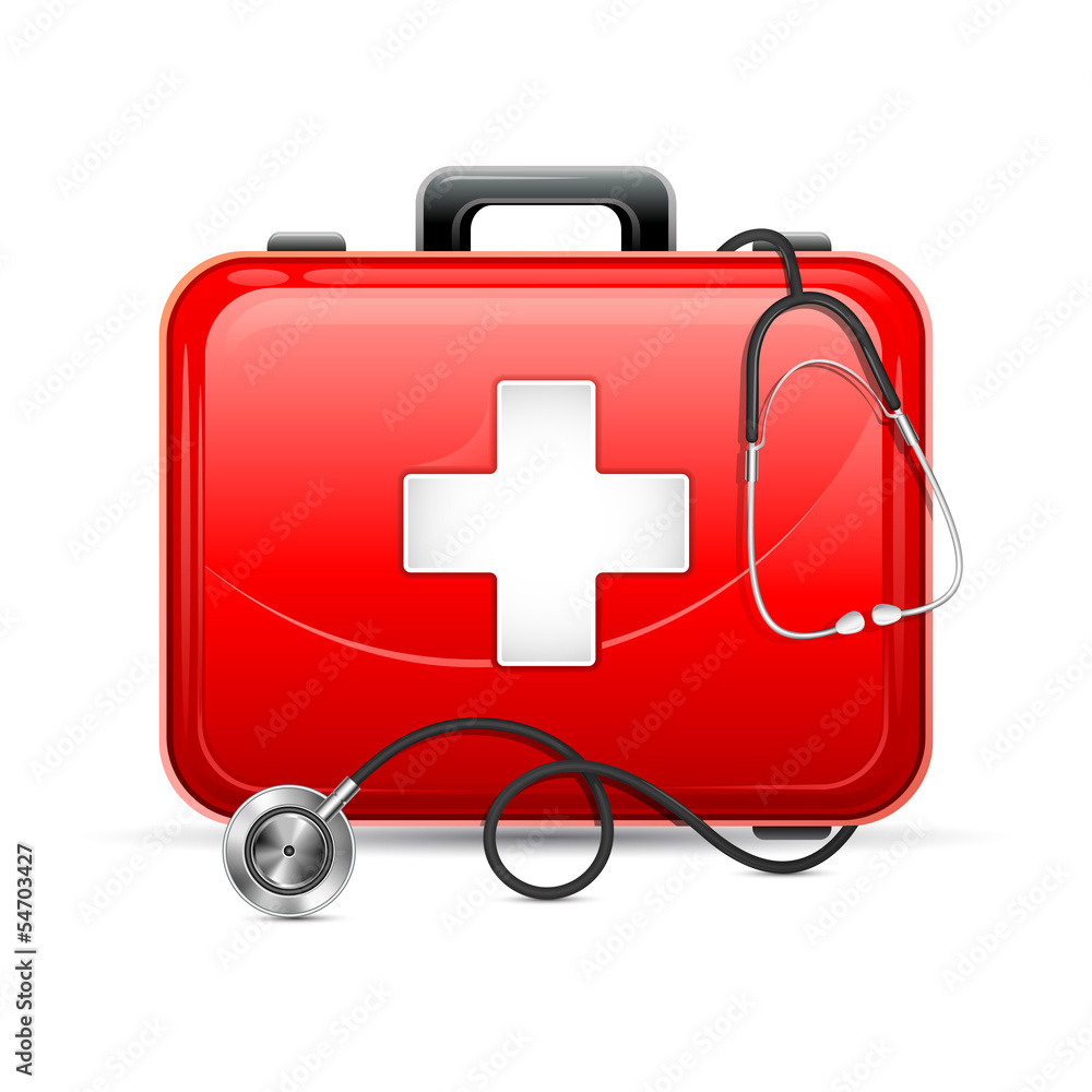 Fototapeta premium vector illustration of first aid box with stethoscope