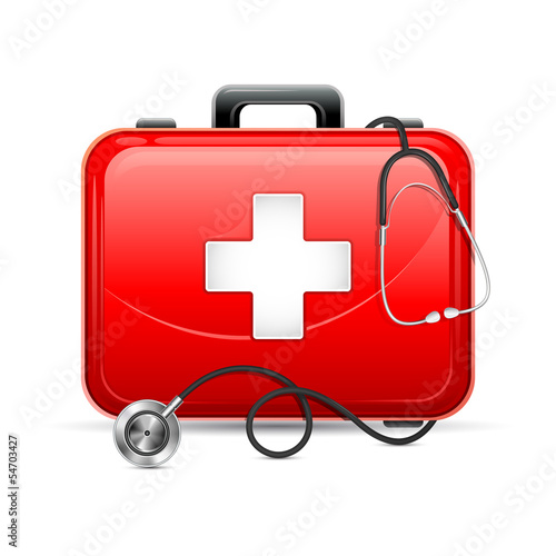vector illustration of first aid box with stethoscope