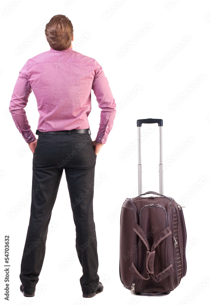 Back view of traveling busness man with suitcase Back view of traveling busness man with suitcase