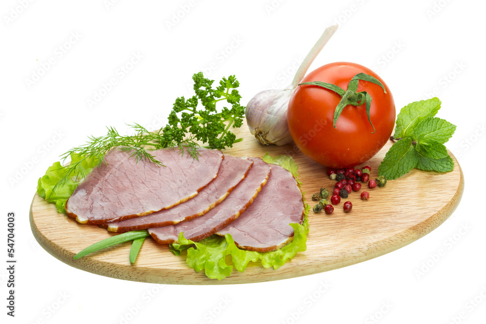 Ripe fresh ham with vegetables