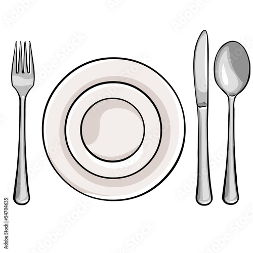 vector cutlery: fork, plate, knife, spoon
