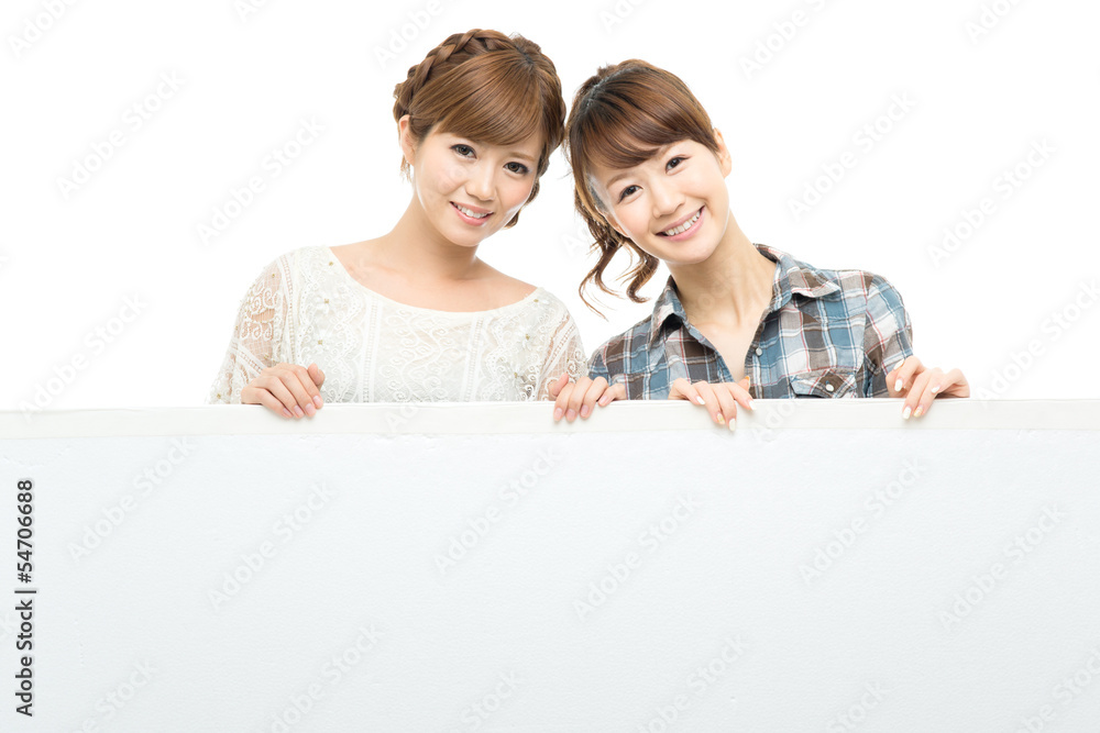Beautiful asian women with white board. Beautiful asian women with white board.