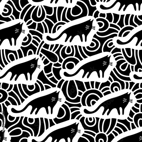 black and white background with cats