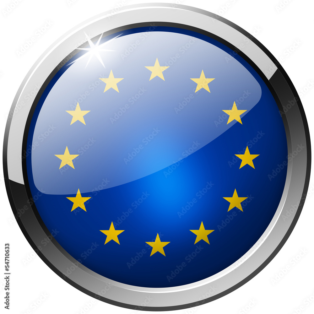 EU Round Metal Glass realistic Button on white background EU Round Metal Glass realistic Button on white background