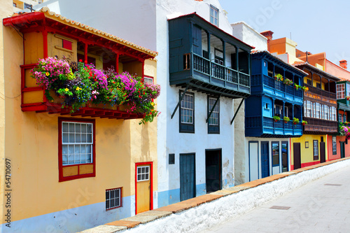 Colorful houses with balconies