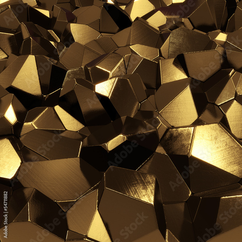 Abstract golden crystals - computer generated 3d pyrites