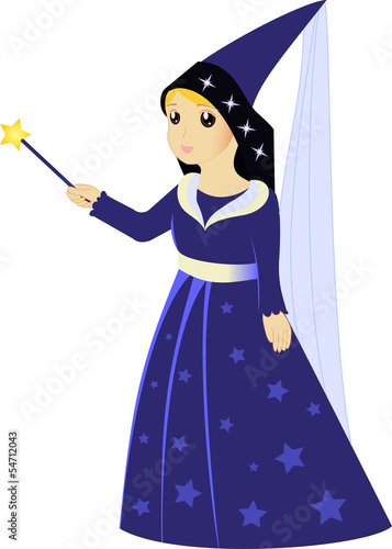 Cartoon fairy sorceress with magic wand