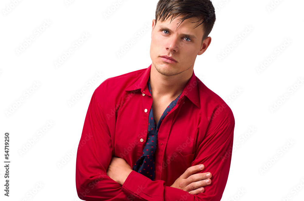 Portrait of a beautiful man posing fashion in a studio Portrait of a beautiful man posing fashion in a studio