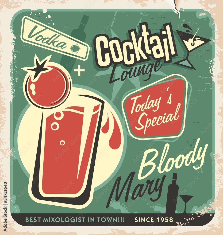 Retro cocktail lounge vector poster design - obrazy, fototapety, plakaty 