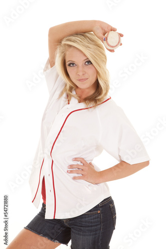 Photography woman hold baseball over head