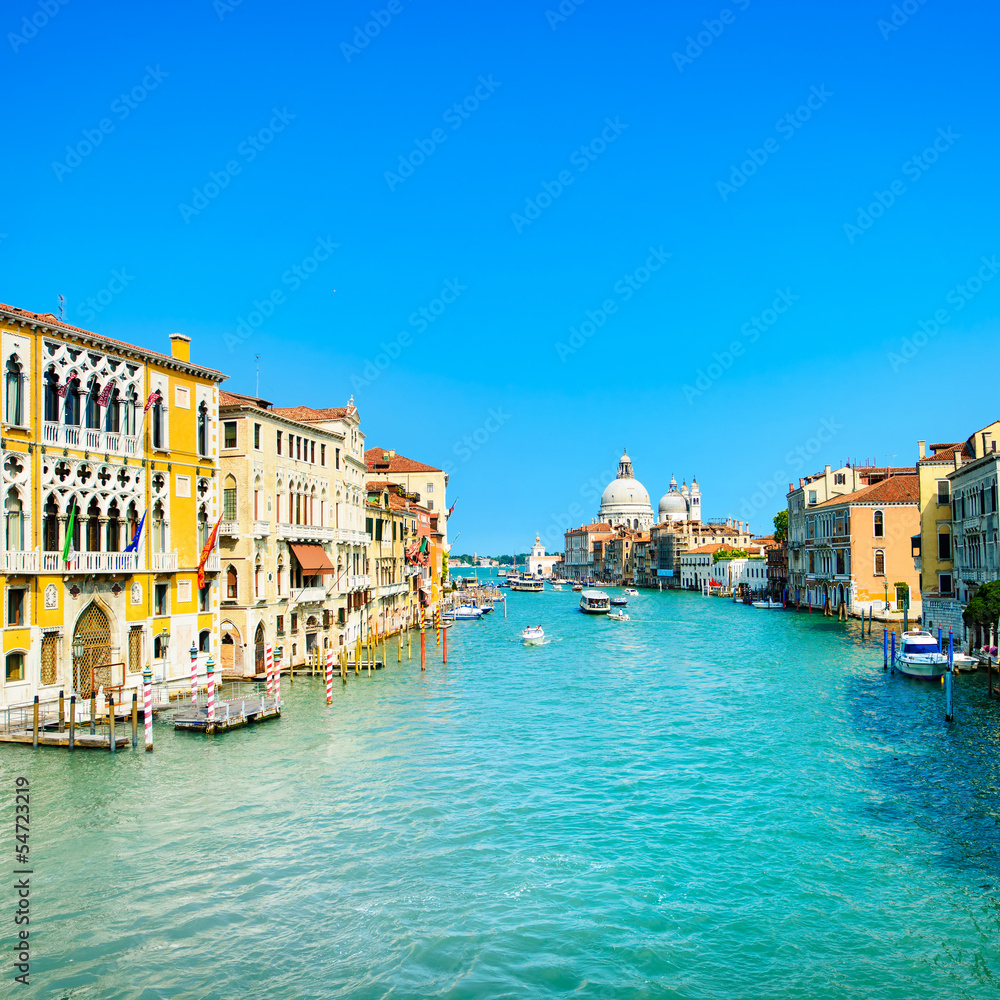 Venice grand canal, S. Maria della Salute church landmark. Italy