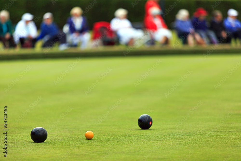 Obraz premium Lawn bowls match with distant spectators