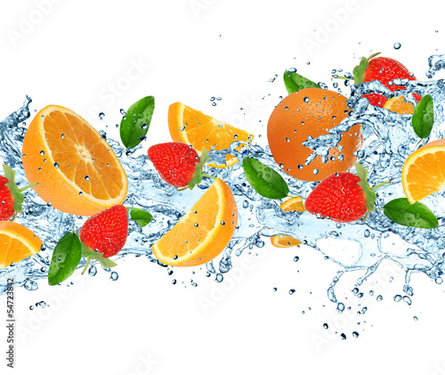 Fruit with splashing water