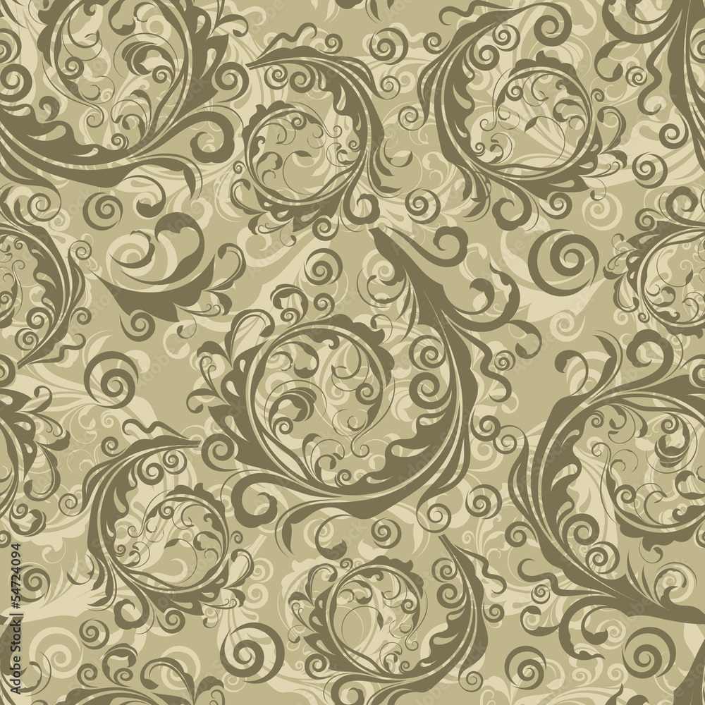 Fototapeta premium Seamless brown floral vintage vector pattern.