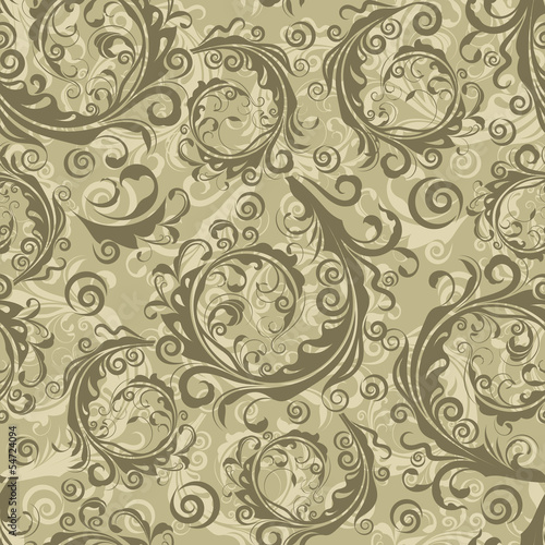Seamless brown floral vintage vector pattern.