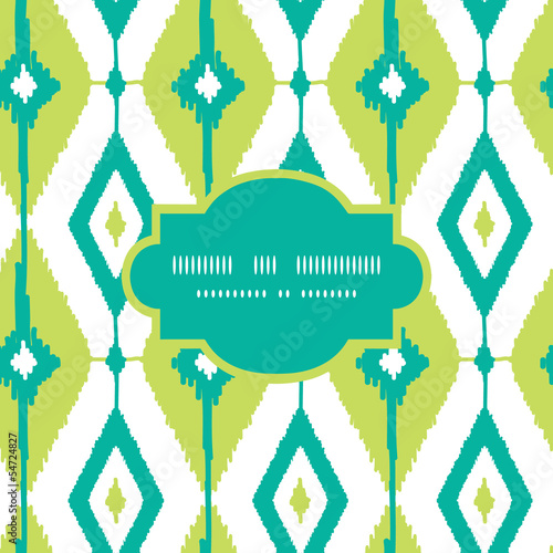 Vector emerald green ikat diamonds frame seamless patterns