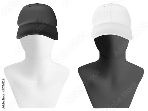 Mannequin heads with blank baseball cap template