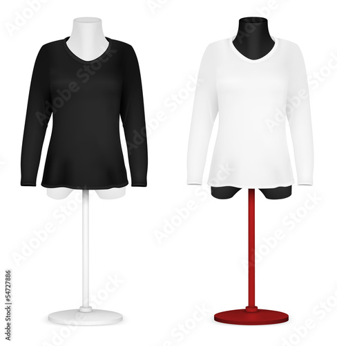 Long sleeve blank shirt on mannequin torso template.