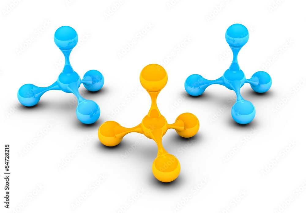 blue and yellow atoms on white background blue and yellow atoms on white background