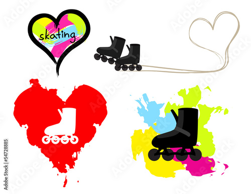 Vector inline skating illustration with hearts