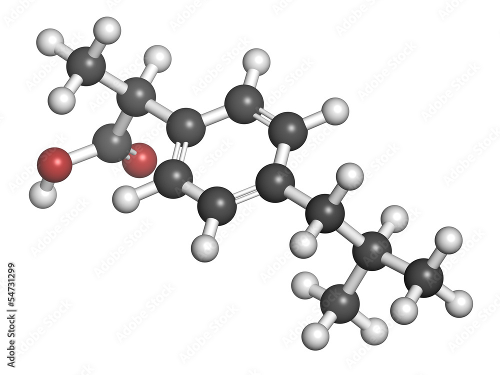 Ibuprofen pain and inflammation drug (NSAID), chemical structure Stock