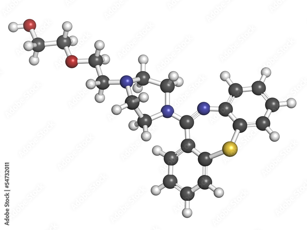Quetiapine antipsychotic drug, chemical structure. Quetiapine antipsychotic drug, chemical structure.