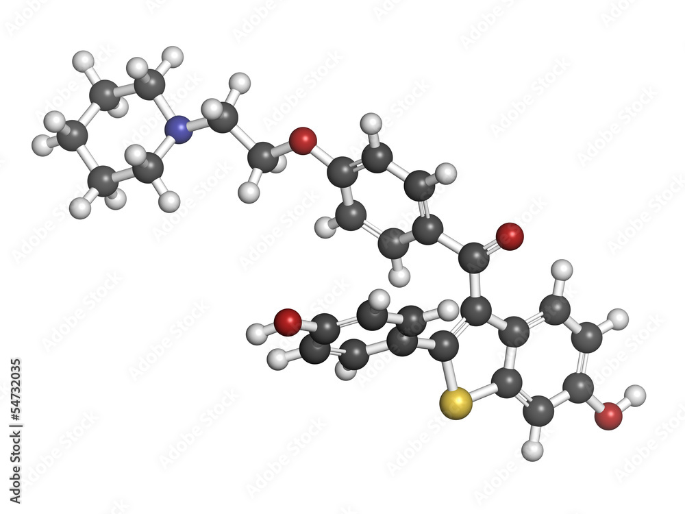 Raloxifene osteoporosis drug, chemical structure. Raloxifene osteoporosis drug, chemical structure.