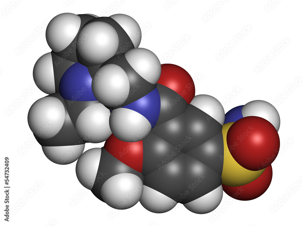 Sulpiride antipsychotic (neuroleptic) drug, chemical structure. Sulpiride antipsychotic (neuroleptic) drug, chemical structure.