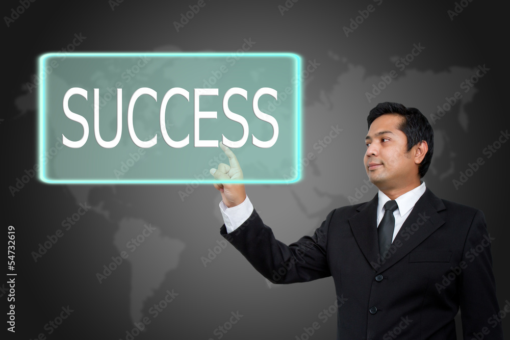 business man make success on touch screen business man make success on touch screen
