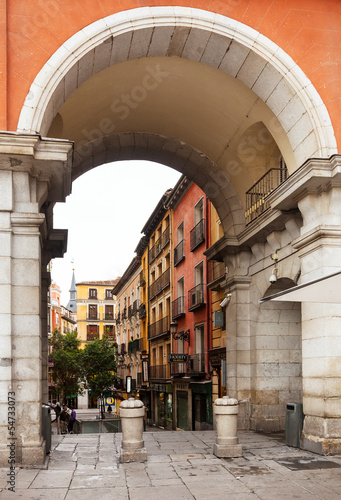   Archway of Plaza Mayor in Madrid, Spain.